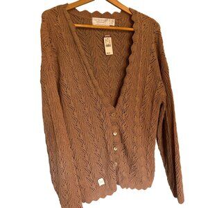 New United States Sweaters Womens Brown Scalloped Knit Cardigan Size L